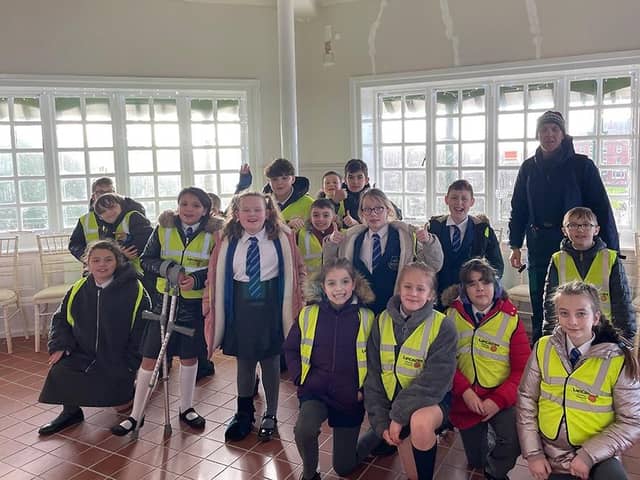 Children from St Mary's School in Fleetwood with Henry Iddon at The Mount Pavilion