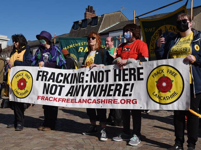 Anti-fracking protesters outside the Winter Gardens last month where the Conservative Party Spring Conference was being held.