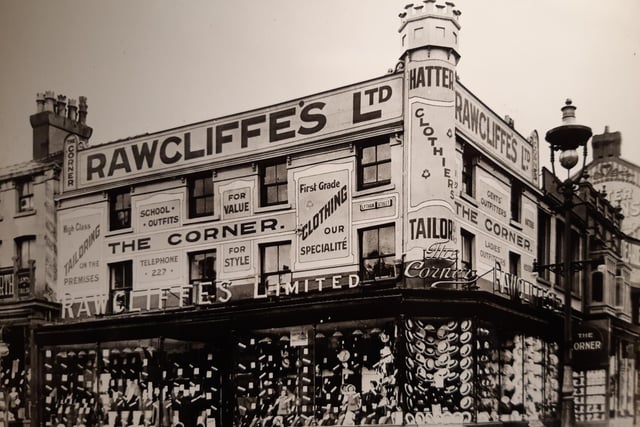 An undated picture of Rawcliffe's possibly 1950s. The advertising on the side of the building clearly says School Outfits as well as tailoring