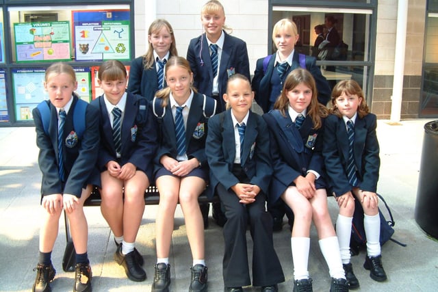 Pictured back row from left: Caroline Bailey, Rachel Swales and Sarah Biggs. Front from left: Stacey Kilburn, Anna Widdup, Lauren Booth, Jemma Hall, Leanne Wilson and Amy Pritchard. The girls are pictured inside the school's courtyard