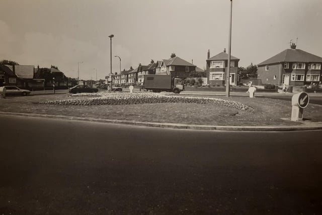 Bispham roundabout - an intricate design which can confuse some motorists. This is when it was much simpler to navigate looking towards Red Bank Road in 1988. The flowers on the island were in full bloom