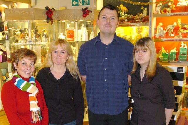 Staff at Lawleys china shop, 2004. L-R are sales assistants Christine Clegg, Elizabeth Perry, Ian Greenacre and Amanda Chadwick. The shop was sadly due to close.
