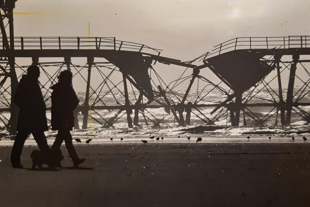 North Pier was ravaged by storms in 1990. A collapsed section of the pier is shown in this photo which was estimated to cost £100k to repair