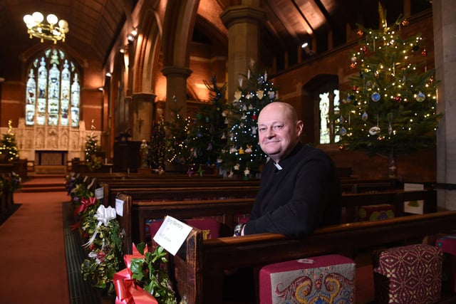 Photo Neil Cross; St Annes Parish Church Christmas Tree Festival - Fr Glen Brooks