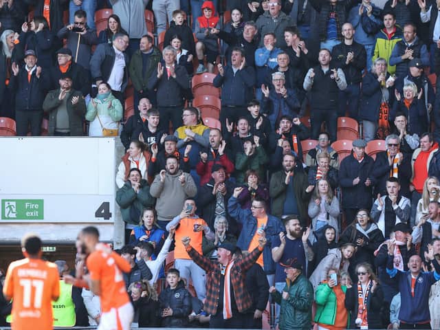 Blackpool fans in their final home match of the season against Barnsley. (Image: CameraSport)