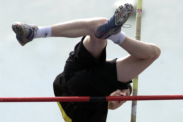 Action from the Lancashire Schools Athletics Championships, held at Stanley Park Arena in Blackpool. Not many style marks but Chris Davies goes clear for Blackpool South in the pole vault