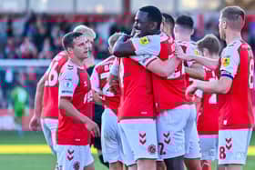 Fleetwood Town celebrate Ged Garner's first-half goal Picture: Adam Gee