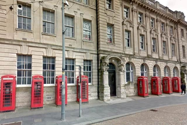 Phone boxes outside the old post office in Abingdon Street, Blackpool 