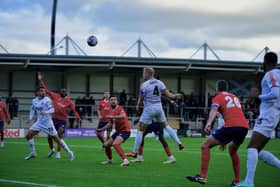 Harry Davis puts AFC Fylde level (photo: Steve McLellan )