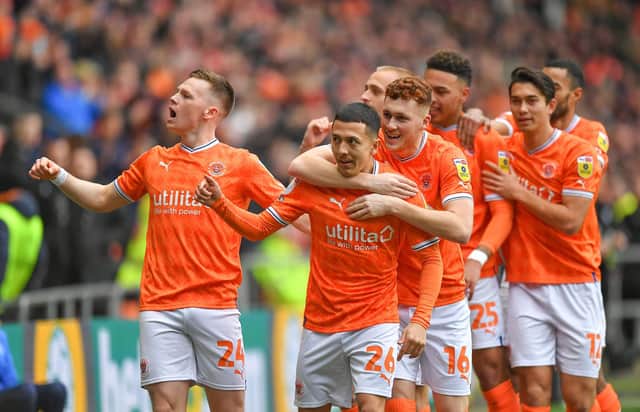 Blackpool celebrate their goal (Credit: Dave Howarth/CameraSport)