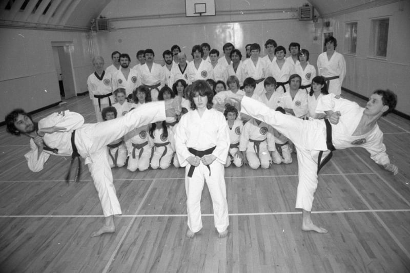 A display by Taekwando champions Terry Clark, Cecilia Daly and Michael McKenna, watched by the rest of the club at Fleetwood where they trained