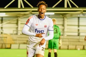 Siya Ligendza completes the scoring for Fylde against Congleton Picture: STEVE MCLELLAN