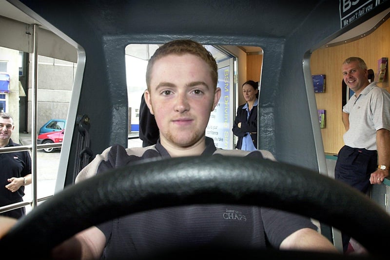 16 year-olds had a chance to learn more about driving, including some hands-on experience, during Test Drive 2001 organised by the BSM at Blackpool and Fylde College. James Mathews tries out the driving simulator.