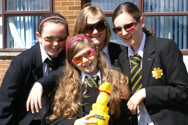 Lytham St Annes Technology and Performing Arts College students (from left to right) Gabby Dawkins, Lorna Gibson, Lydia Stringer, and Freya Cleasby on Shades Day, to raise money for charity