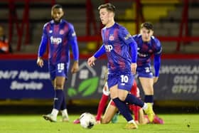 Nick Haughton scored his 15th league goal of the season for AFC Fylde at Kidderminster Harriers Picture: Steve McLellan