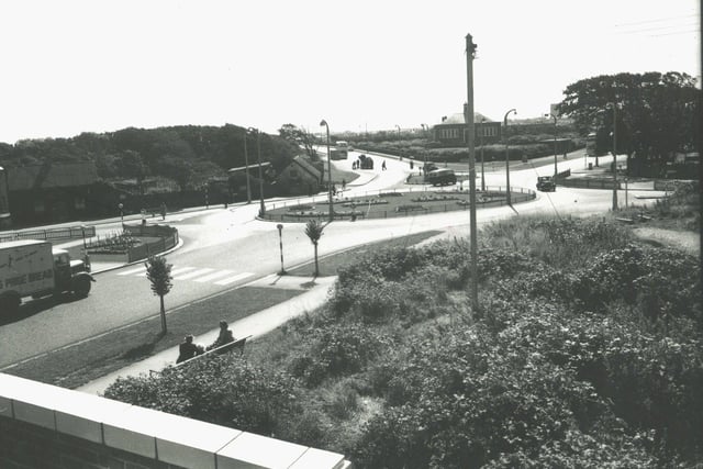 The junction of Red Bank Road, Devonshire Road and Bispham Road  showing Bispham Library, 1950s