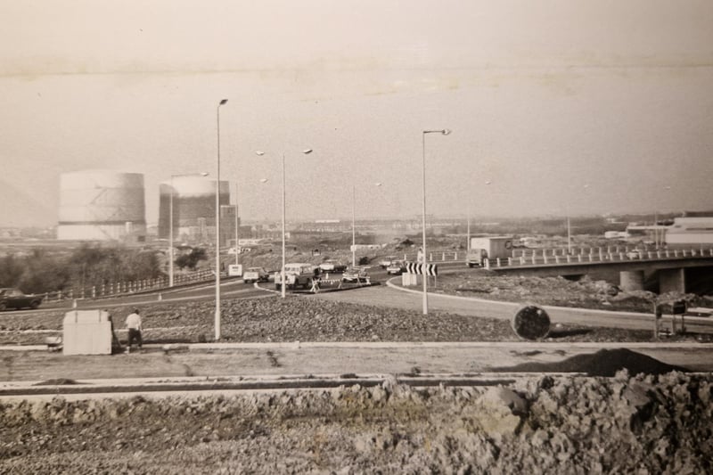The caption on the back of this picture from 1975 says 'Traffic on the Preston to Blackpool road goel along a new course to accommodate the link-up with the M55