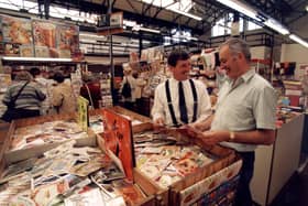 Market Supervisor John Holmes (left) and greeting card stallholder Keith Thompson back in 1998