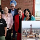 Main image: Anne, Coleen, Linda, Tommy, Denise and Maureen Nolan in Blackpool 2023. Inset: Blackpool Tower