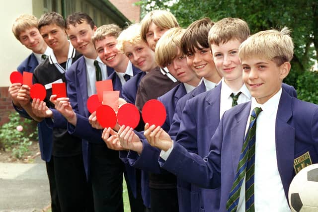 Young referees from Highfield High School, Blackpool in 1998. Back from left Glyn Lawson, Craig Worrall, Craig Parkes, Jason Gough, Stuart Edmondson, Damian Eastwood, Wayne Binks, Paul Summers, Lee Crane, Michael Floweth