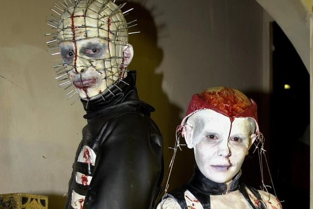 Lee Ingham as a character from Hellraiser and Julie Hardaker get ready for Halloween at Jellies nightclub in 2000