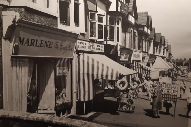 Red Bank Road in 1969 - Marlene's The Beauty Box and a printing and a gift shop in the foreground