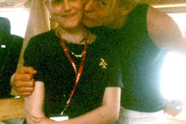 Laura Salisbury meets her pop idol Adam Rickitt at the Radio One Roadshow in 1999