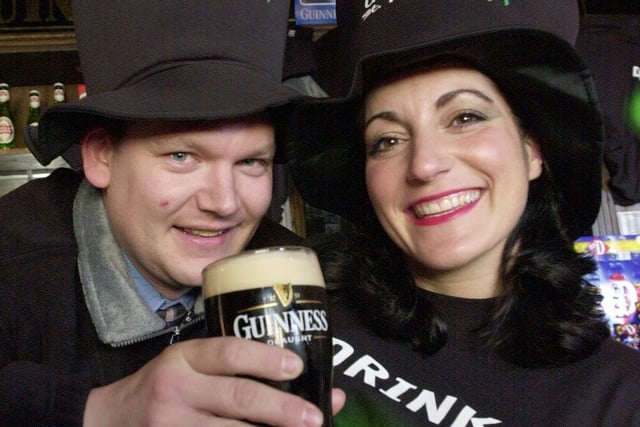 Copper Face Jacks' Michael Pedley and Pearl Mina prepare for St Patricks Day in 2001
