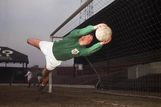 Blackpool FC goalkeeper Tony Waiters in action, 1960
