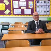 Former pupil Nigel Ranson who is retiring as Headteacher at Our Lady's Catholic High School, Preston. Mr Ranson is pictured in the school's Maths Block which, at the time he attended as a pupil, was the fifth form common room