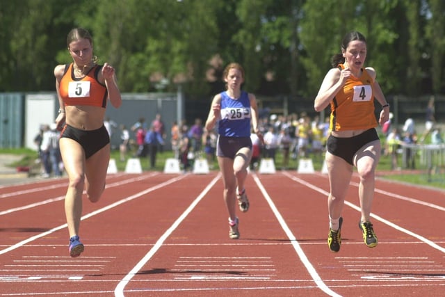 Action from the Lancashire Schools Athletics at Stanley Park, Blackpool. A Blackpool battle in the senior girls 100m as judges confirmed Joanna Cain (right) edged out Katherine Salthouse for first place