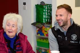 Jordan Rhodes joined attendees at the Dementia Friendly Sporting Memories event Picture: Blackpool FC Community Trust