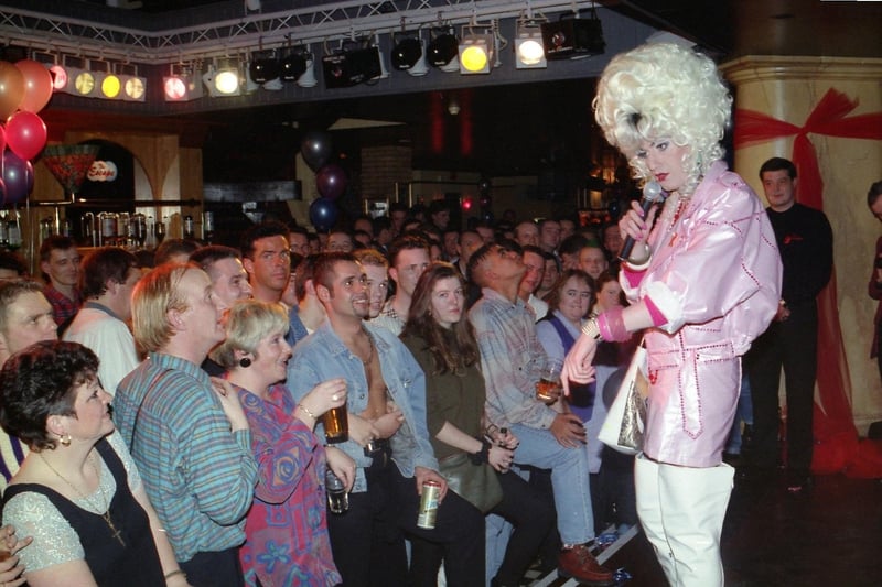 This was way back in 1994 but there's no caption with the photo. Paul, as Lily Savage, is clearly entertaining an enthusiastic crowd in Blackpool