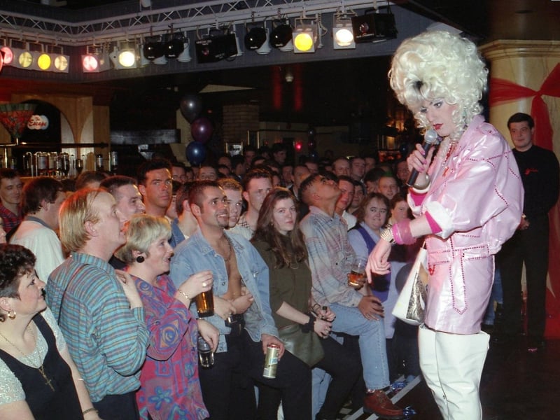 This was way back in 1994 but there's no caption with the photo. Paul, as Lily Savage, is clearly entertaining an enthusiastic crowd in Blackpool