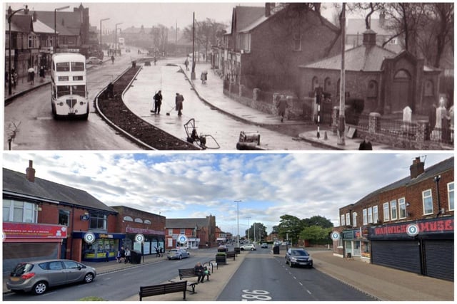 This is Westcliffe Drive looking towards the junction with Talbot Road and Layton Road. The 1963 photo shows a £33,000 scheme underway to create the central reservation which is still in place today. It was to make the stretch of road safer following 51 accidents including two fatalities in a five year period. Note bus on the wrong side of the road because of road works. The Jewish cemetery can be seen on the right