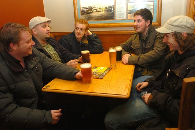 Bandmembers of 'Honeybadgers' at The Auctioneer pub. They are Gra, Spud, Phil, Dutch and Pablo and this was in 2006