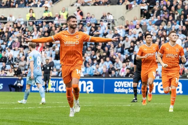 Gary Madine celebrates after equalising for the Seasiders