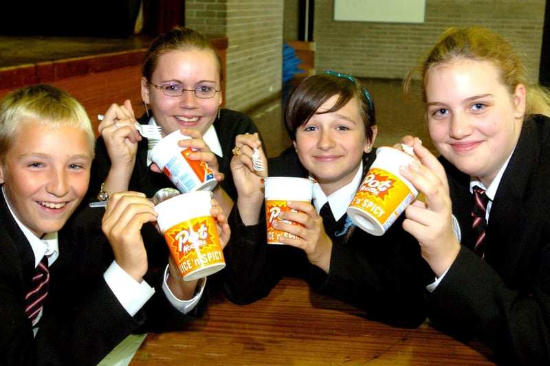 Members of the Pot Noodle Club at Millfield High School in Thornton, 2005. The club met up every Wednesday for a Pot Noodle and Christian Chat. L-R are Thomas Mawson (12), Alison Stickley (15), Charlotte Ormston (12) and Gemma Lyons (12)