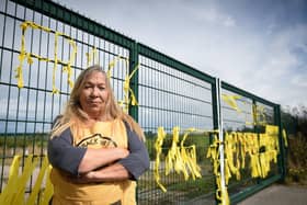 The former Preston New Road fracking site in Little Plumpton. Pictured is Tina Rothery.