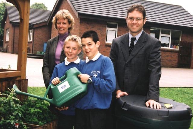 Saving water is child's play as Adam Daniel (left) and Christopher Haworth, both aged 11, discover. The pupils of Great Eccleston Copp CE School are pictured at the Lancashire launch of Water Theme month with Janice McGrath of Going for Green and Iain Pilling of United Utilities