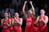 England's Amy Carter, Hannah Joseph, Sasha Glasgow and Eleanor Cardwell celebrate during Sunday's win over South Africa in Nottingham Picture: Jan Kruger/Getty Images