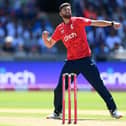 Richard Gleeson celebrates taking the wicket of India's Rishabh Pant on his England T20 debut in July 2022 Picture: Stu Forster/Getty Images
