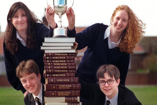 The Cardinal Allen RC School quiz team won the Top Of The Fylde quiz in 1998. Back Siobhan Leahy and Anna Carpenter and front Tom Airnes and Daniel Hornshaw