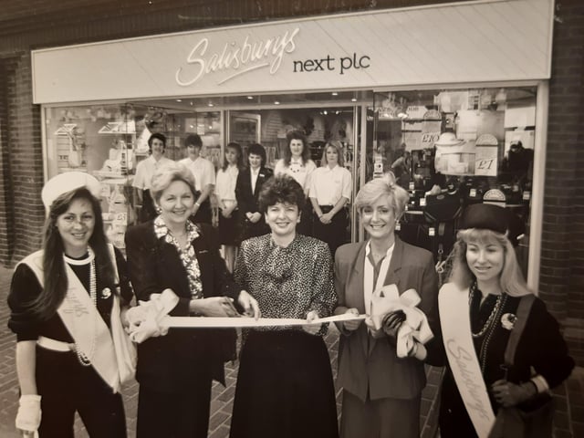 Evening Gazette feature writer Jackie Heap cuts the ribbon to officially open the new Salisbury's store in Victoria Street, 1988