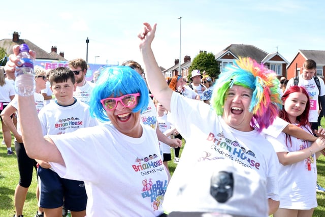 Warming up for the Blackpool Bubble Rush at Lawson's Showground are Julie Thompson and Kerry Ross