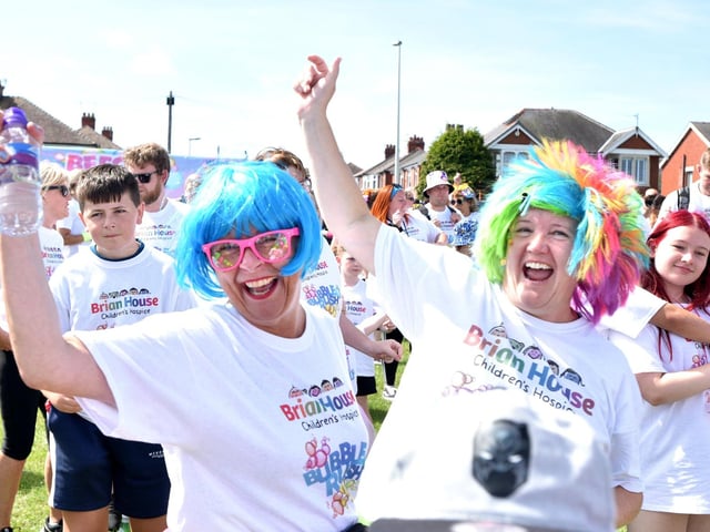 Warming up for the Blackpool Bubble Rush at Lawson's Showground are Julie Thompson and Kerry Ross