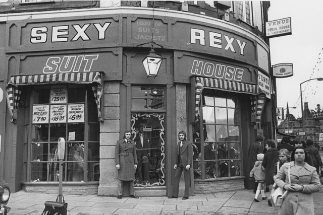 Sexy Rexy's clothes shop on Pinstone Street was one of the places to head in Sheffield city centre if you were a man about town in the 1970s and wanted to impress everyone on your big Christmas night out! Two models posing outside here were showing off the latest fashions.