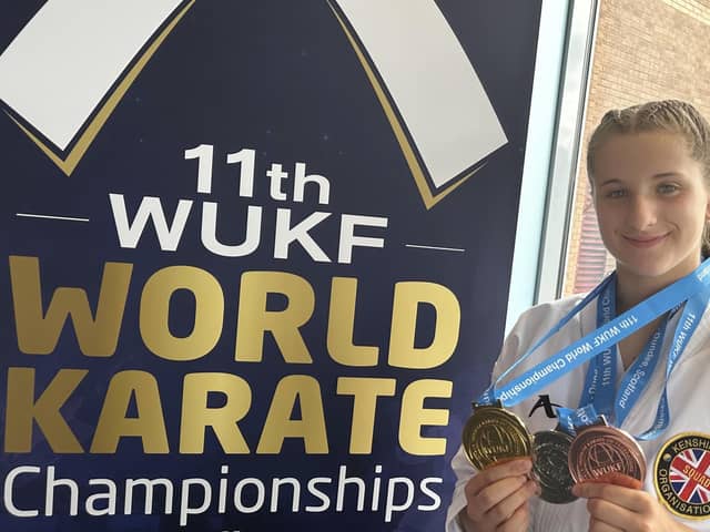 St Annes martial artist Lilly Miles won world championship gold, silver and bronze medals