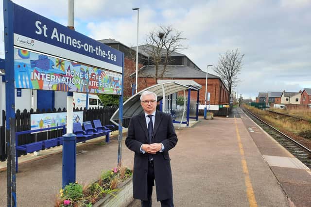 Fylde MP Mark Menzies at St Annes rail station