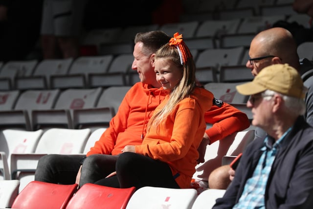 Blackpool fans at the LNER Stadium for the game against Lincoln City.